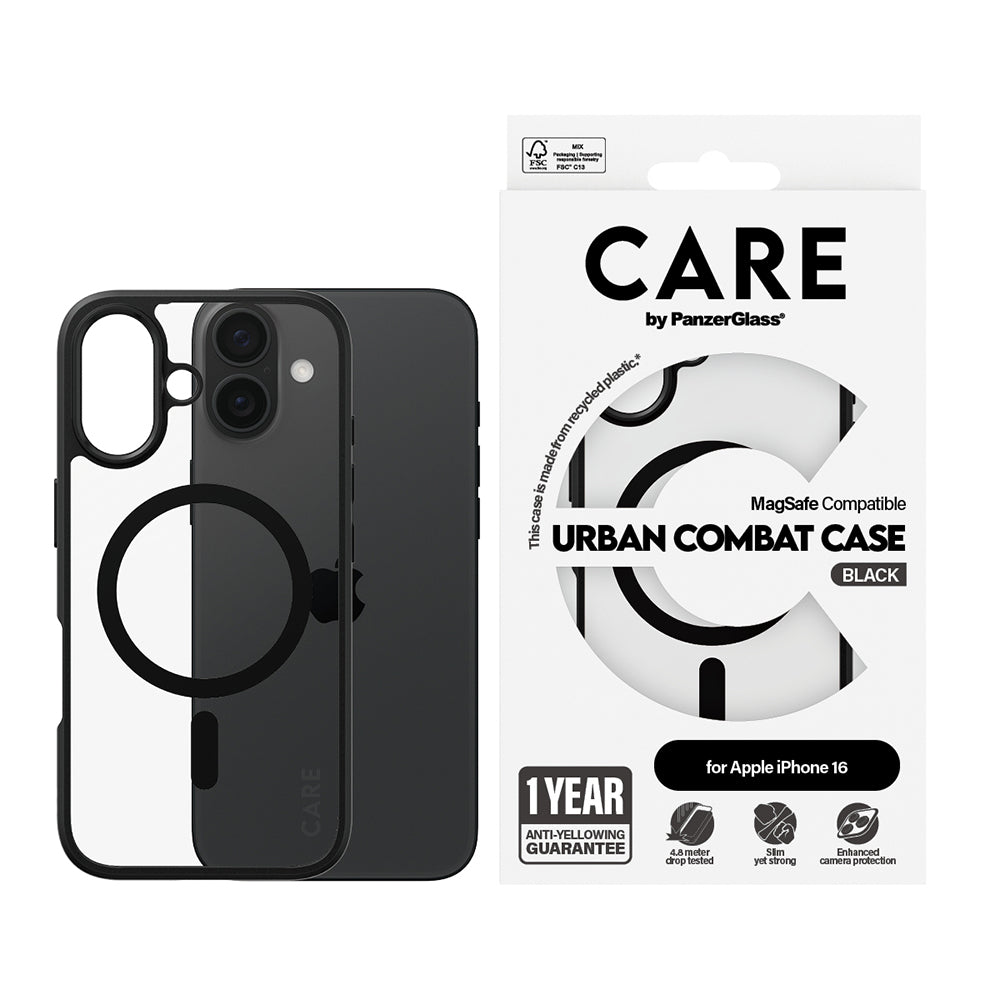 MagSafe cover til Apple iPhone 16, PanzerGlass, Urban Combat Care, Sort Transparent