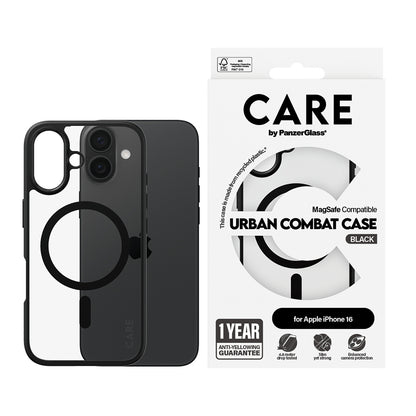 MagSafe cover til Apple iPhone 16, PanzerGlass, Urban Combat Care, Sort Transparent