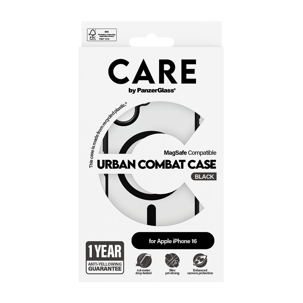 MagSafe cover til Apple iPhone 16, PanzerGlass, Urban Combat Care, Sort Transparent
