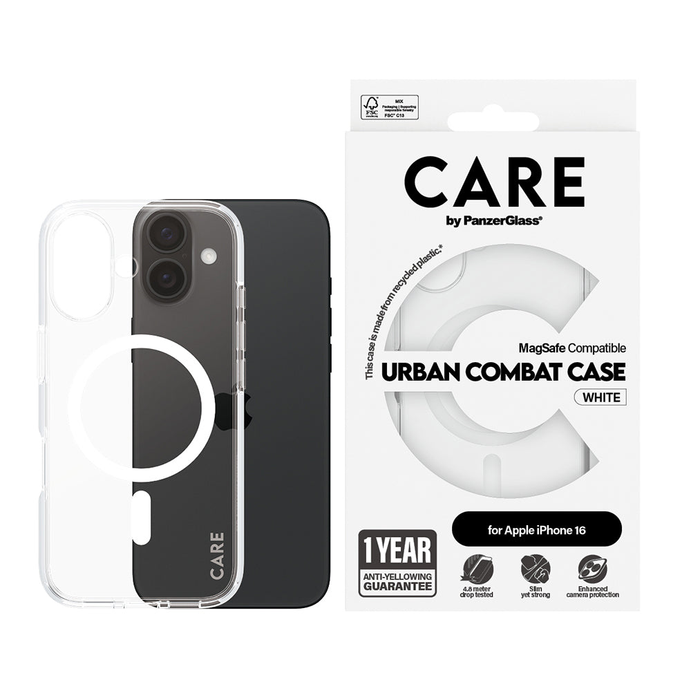 MagSafe cover til Apple iPhone 16, PanzerGlass, Care Urban Combat, Transparent Hvid