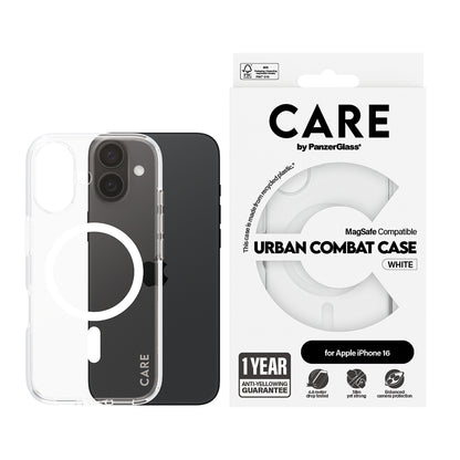 MagSafe cover til Apple iPhone 16, PanzerGlass, Care Urban Combat, Transparent Hvid