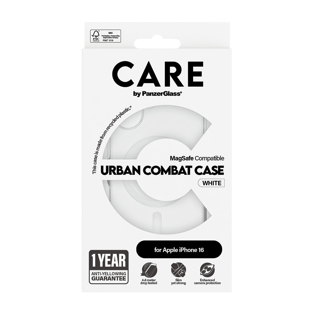 MagSafe cover til Apple iPhone 16, PanzerGlass, Care Urban Combat, Transparent Hvid