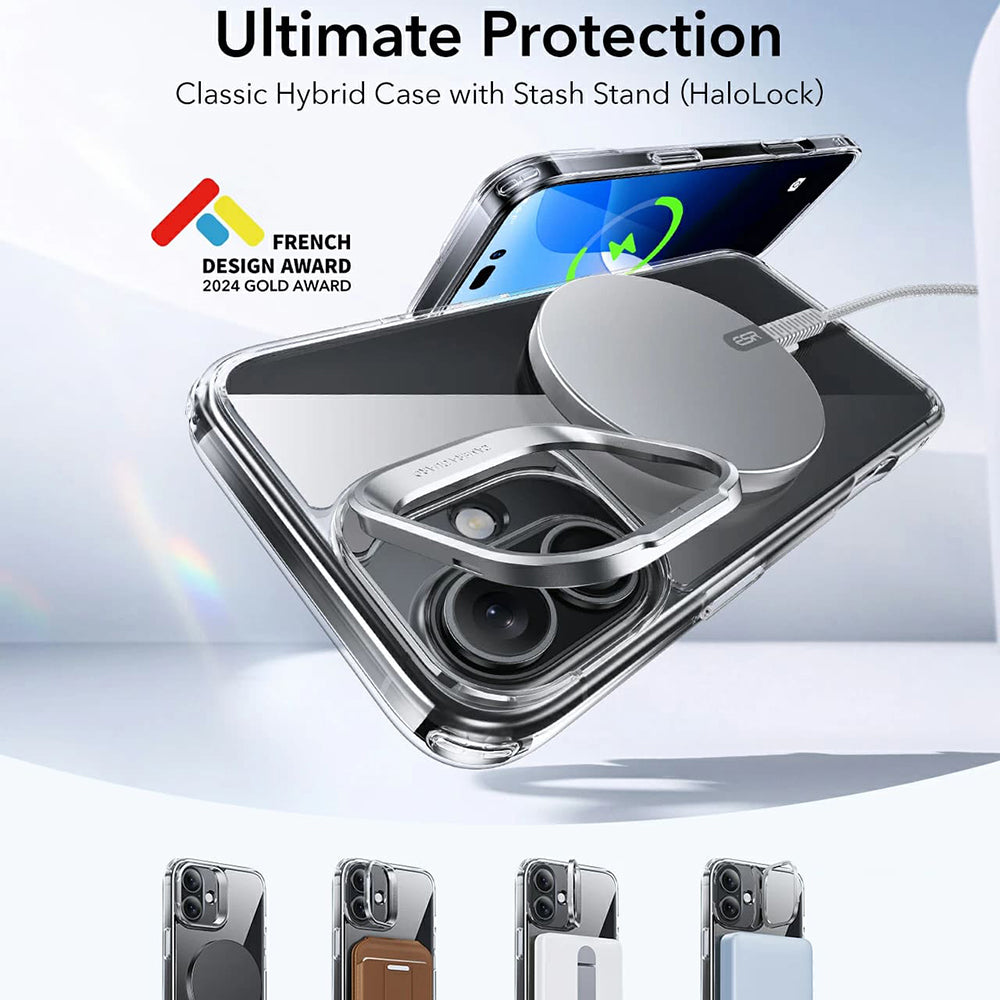 MagSafe cover til Apple iPhone 16 Plus, ESR, Classic Hybrid Kickstand, Sort Transparent