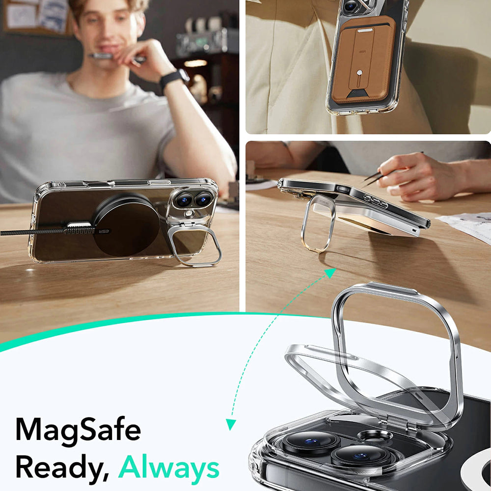 MagSafe cover til Apple iPhone 16 Plus, ESR, Classic Hybrid Kickstand, Sort Transparent
