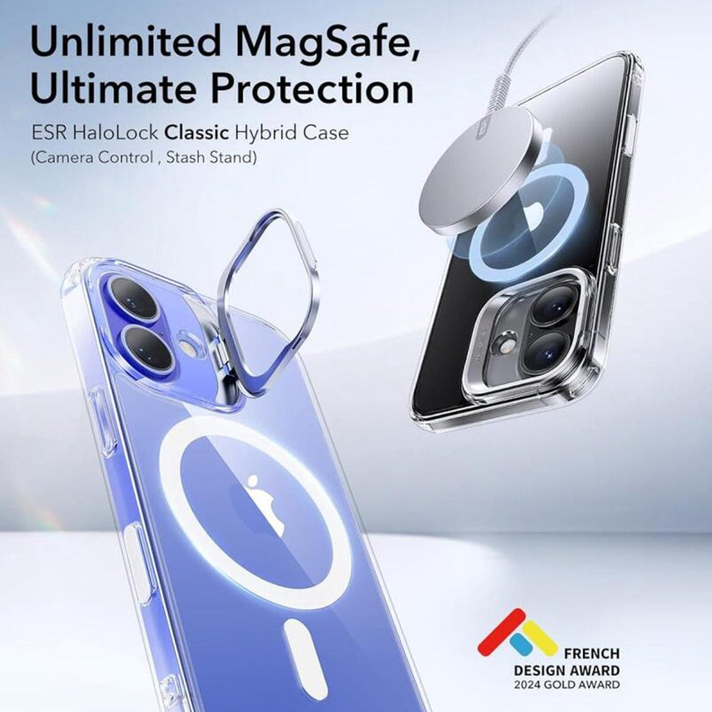MagSafe cover til Apple iPhone 16 Plus, ESR, Classic Hybrid Kickstand Slide, Transparent