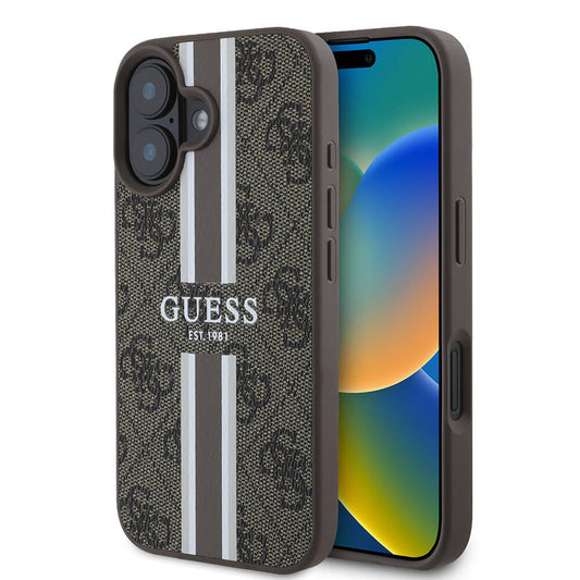 MagSafe cover til Apple iPhone 16 Plus, Guess, 4G Printed Stripes, Brun