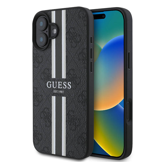 MagSafe cover til Apple iPhone 16 Plus, Guess, 4G Printed Stripes, Sort