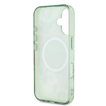 MagSafe Case for Apple iPhone 16 Plus, Guess, IML Flower & Tonal Circle, Green