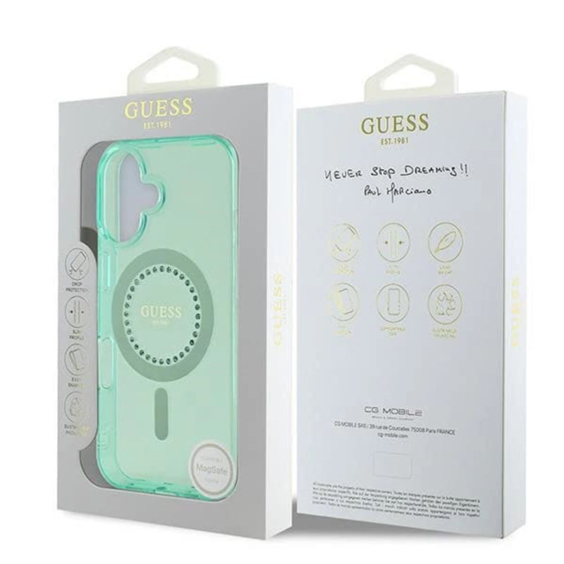 MagSafe cover til Apple iPhone 16 Plus, Guess, IML Rhinestone, Grøn