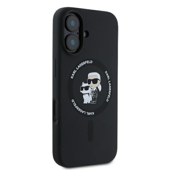 MagSafe Case for Apple iPhone 16 Plus, Karl Lagerfeld, Silicone Ring Karl & Choupette, Black