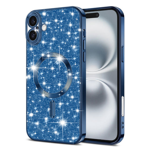 MagSafe-etui til Apple iPhone 16 Plus, Techsuit, Luxury Glitter, Mørkeblå