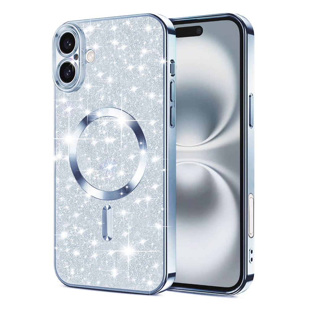 MagSafe Case for Apple iPhone 16 Plus, Techsuit, Luxury Glitter, Blue