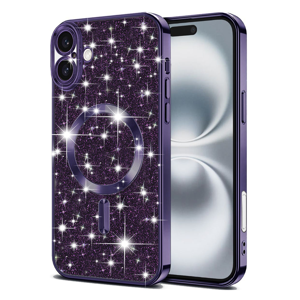 MagSafe Case for Apple iPhone 16 Plus, Techsuit, Luxury Glitter, Dark Purple