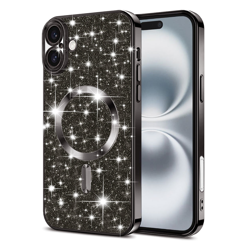 MagSafe-etui til Apple iPhone 16 Plus, Techsuit, Luxury Glitter, Sort
