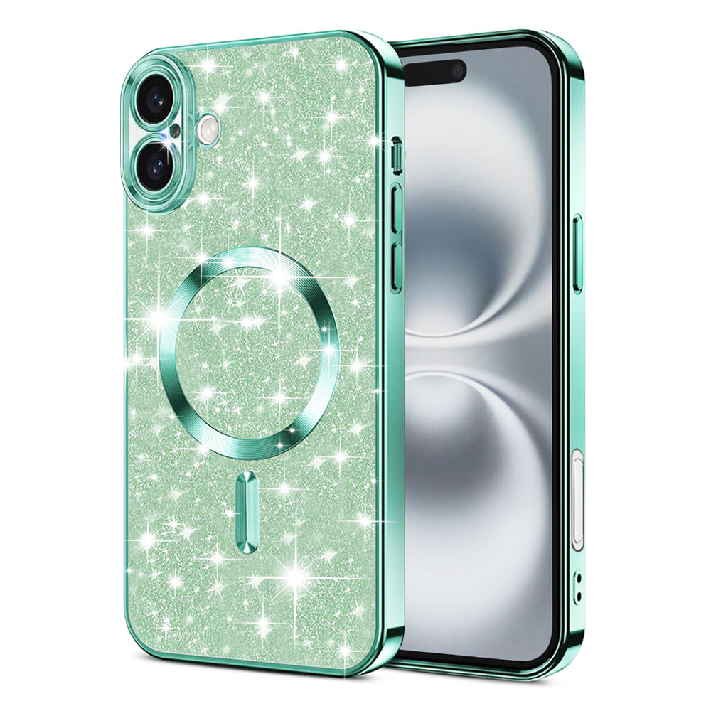 MagSafe-etui til Apple iPhone 16 Plus, Techsuit, Luxury Glitter, Lysegrøn