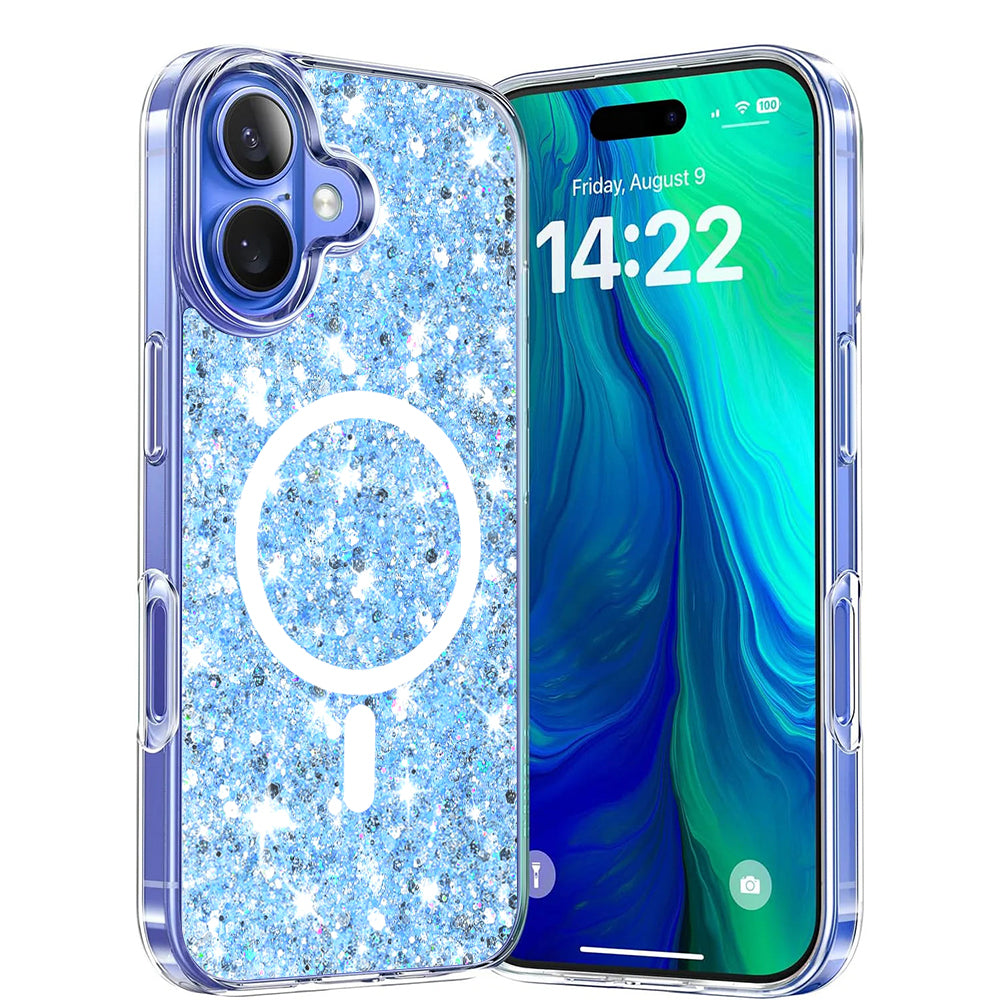 MagSafe-etui til Apple iPhone 16 Plus, Techsuit, Glitrende Glitter, Blå