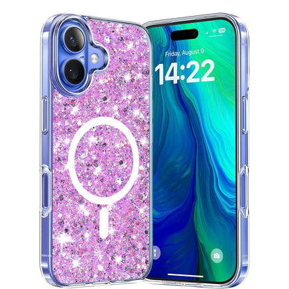 MagSafe-etui til Apple iPhone 16 Plus, Techsuit, Glitrende Glitter, Magenta