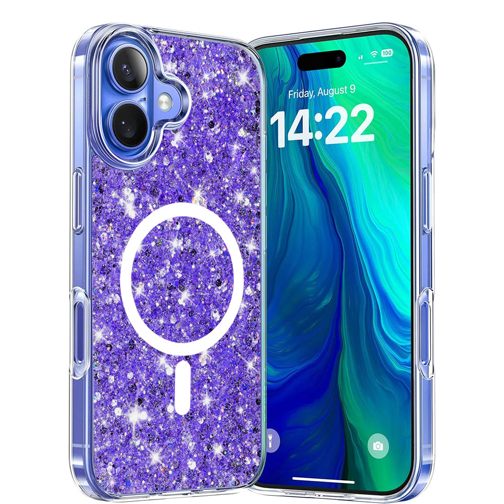 MagSafe-etui til Apple iPhone 16 Plus, Techsuit, Glitrende Glitter, Lilla