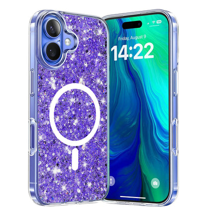 MagSafe-etui til Apple iPhone 16 Plus, Techsuit, Glitrende Glitter, Lilla