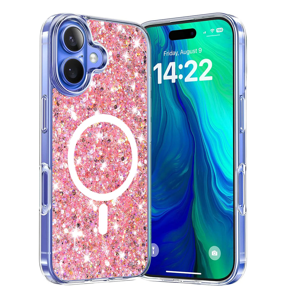 MagSafe-etui til Apple iPhone 16 Plus, Techsuit, Glitrende Glitter, Pink
