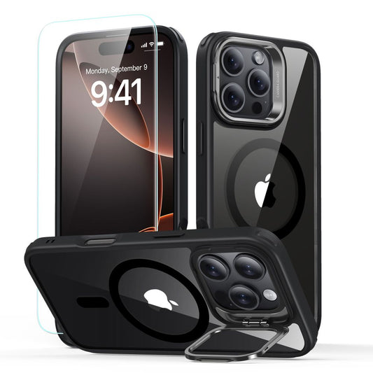 MagSafe cover til Apple iPhone 16 Pro, ESR, Classic Hybrid Kickstand med skærmbeskytter, Sort Transparent
