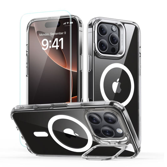 MagSafe cover til Apple iPhone 16 Pro, ESR, Classic Hybrid Kickstand med skærmbeskytter, Gennemsigtig