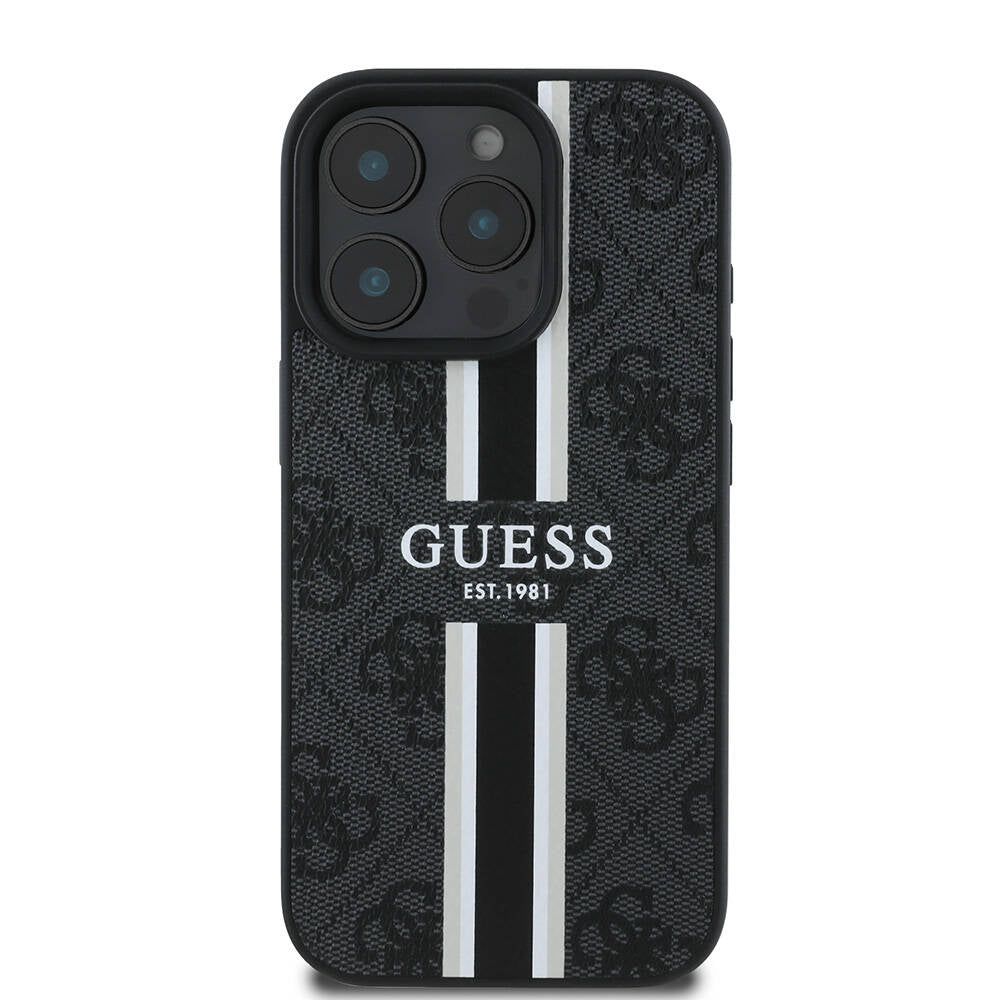 MagSafe cover til Apple iPhone 16 Pro, Guess, 4G Printed Stripes, Sort