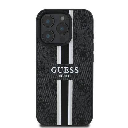 MagSafe cover til Apple iPhone 16 Pro, Guess, 4G Printed Stripes, Sort