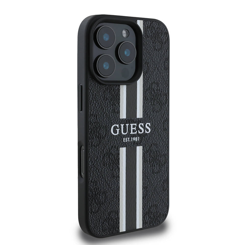 MagSafe cover til Apple iPhone 16 Pro, Guess, 4G Printed Stripes, Sort