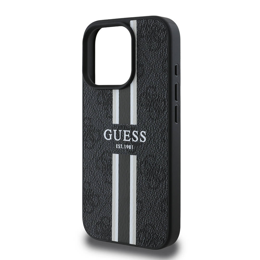 MagSafe cover til Apple iPhone 16 Pro, Guess, 4G Printed Stripes, Sort