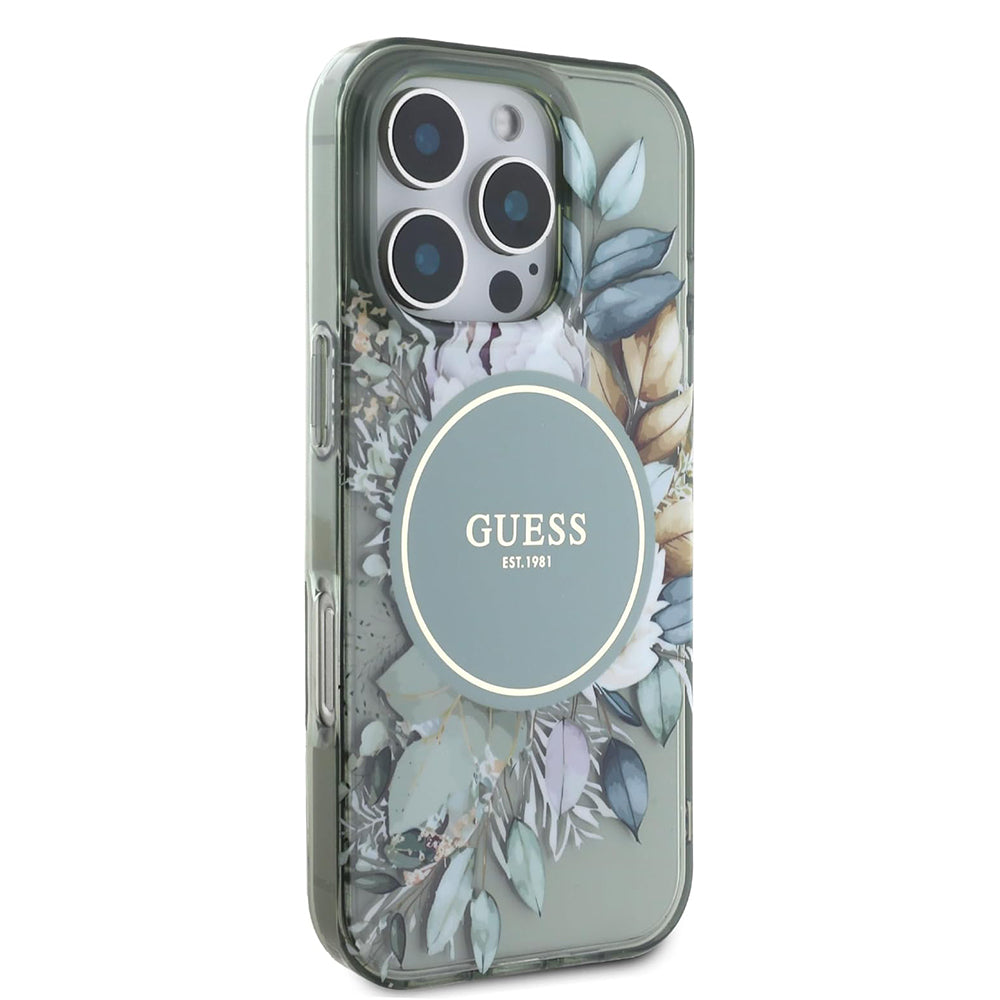 MagSafe cover til Apple iPhone 16 Pro, Guess, IML Flower & Tonal Circle, Grøn