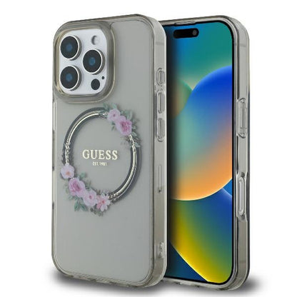 MagSafe cover til Apple iPhone 16 Pro, Guess, IML Flowers Wreath, Sort
