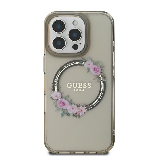 MagSafe cover til Apple iPhone 16 Pro, Guess, IML Flowers Wreath, Sort