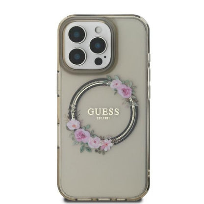MagSafe cover til Apple iPhone 16 Pro, Guess, IML Flowers Wreath, Sort