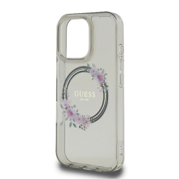 MagSafe cover til Apple iPhone 16 Pro, Guess, IML Flowers Wreath, Sort
