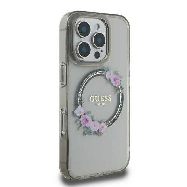 MagSafe cover til Apple iPhone 16 Pro, Guess, IML Flowers Wreath, Sort