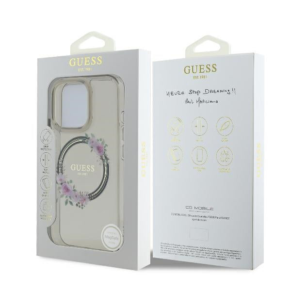 MagSafe cover til Apple iPhone 16 Pro, Guess, IML Flowers Wreath, Sort