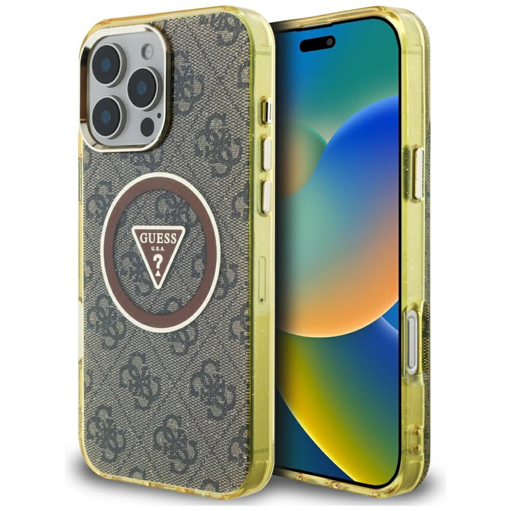 MagSafe cover til Apple iPhone 16 Pro, Guess, IML Glitter 4G Circle Triangle, Brun