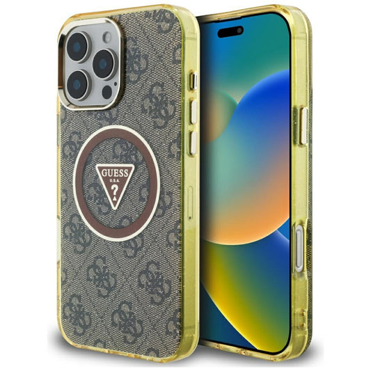 MagSafe cover til Apple iPhone 16 Pro, Guess, IML Glitter 4G Circle Triangle, Brun