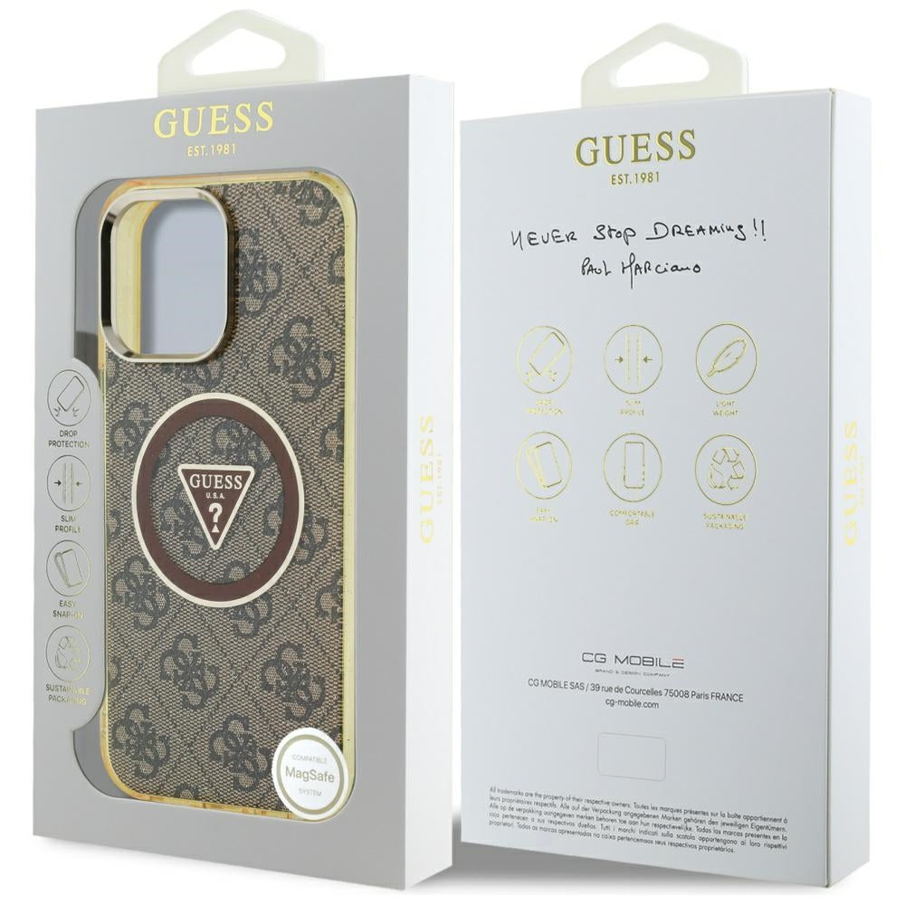 MagSafe cover til Apple iPhone 16 Pro, Guess, IML Glitter 4G Circle Triangle, Brun
