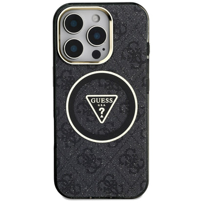 MagSafe Case for Apple iPhone 16 Pro, Guess, IML Glitter 4G Circle Triangle, Black