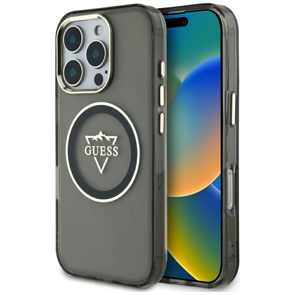 MagSafe cover til Apple iPhone 16 Pro, Guess, IML Metal Mountain Logo, Sort