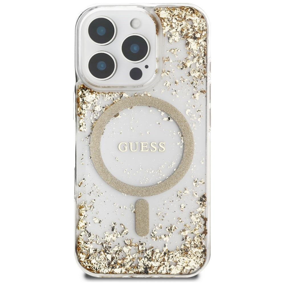 MagSafe cover til Apple iPhone 16 Pro, Guess, Resin Bottom Glitter, Gylden