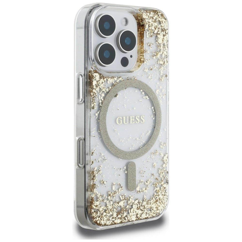 MagSafe cover til Apple iPhone 16 Pro, Guess, Resin Bottom Glitter, Gylden