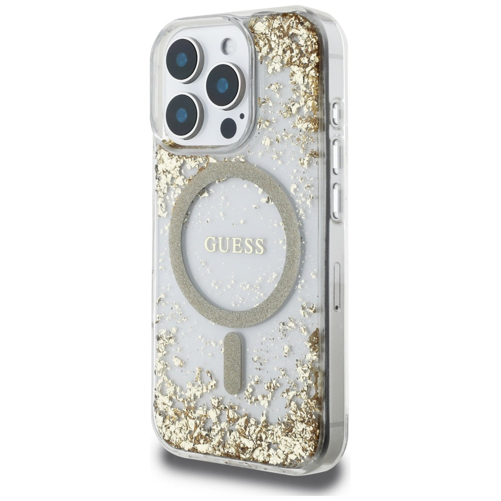 MagSafe cover til Apple iPhone 16 Pro, Guess, Resin Bottom Glitter, Gylden