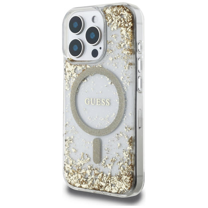 MagSafe cover til Apple iPhone 16 Pro, Guess, Resin Bottom Glitter, Gylden