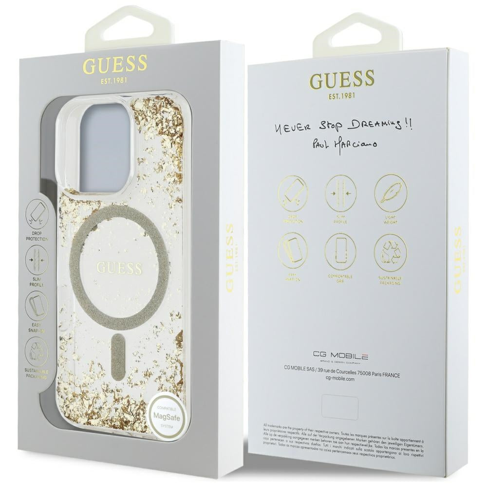 MagSafe cover til Apple iPhone 16 Pro, Guess, Resin Bottom Glitter, Gylden