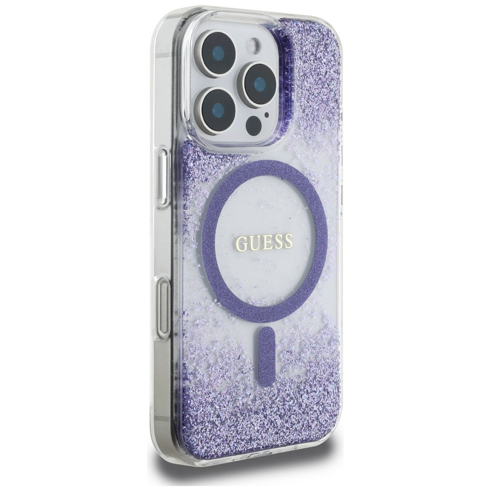 MagSafe cover til Apple iPhone 16 Pro, Guess, Resin Bottom Glitter, Lilla