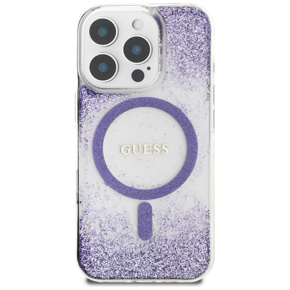 MagSafe cover til Apple iPhone 16 Pro, Guess, Resin Bottom Glitter, Lilla