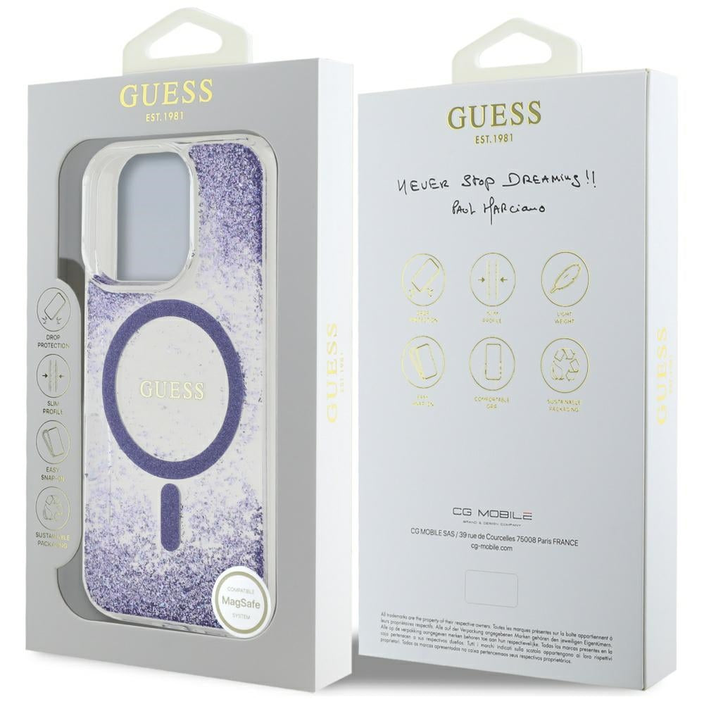 MagSafe cover til Apple iPhone 16 Pro, Guess, Resin Bottom Glitter, Lilla